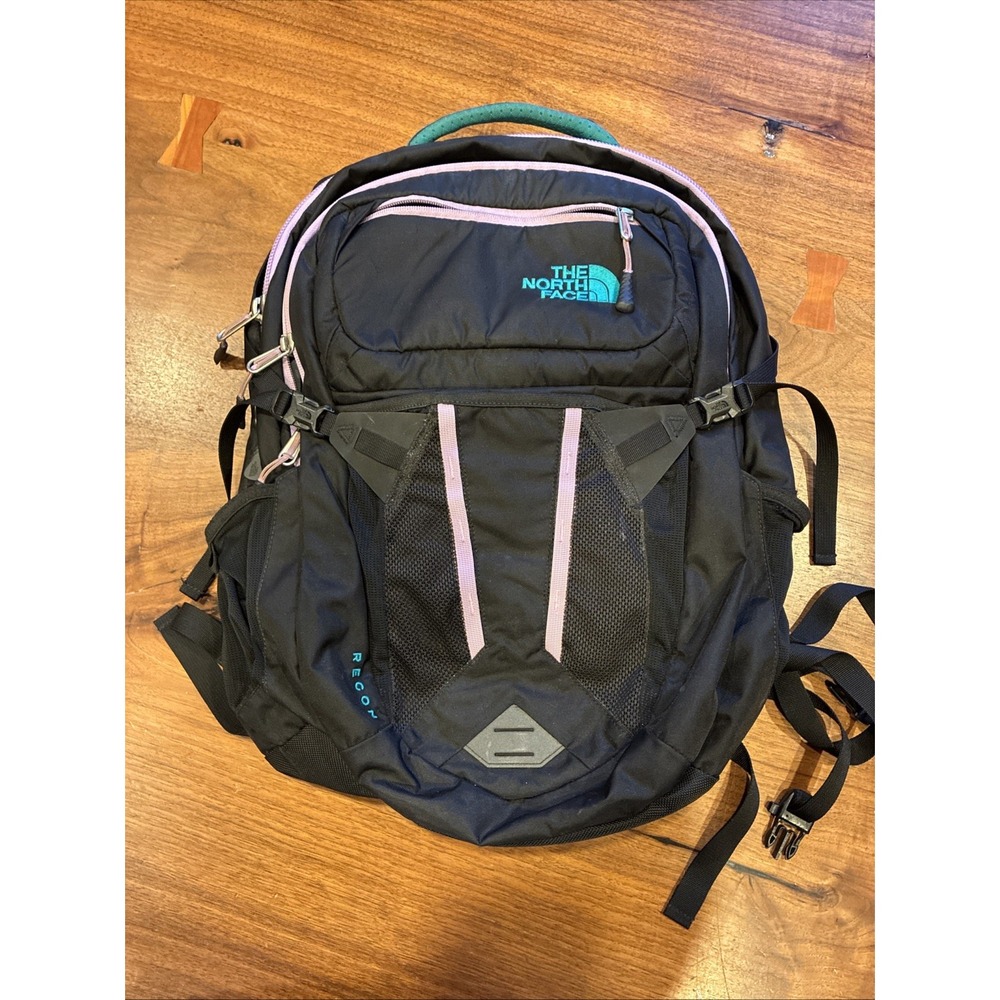 North Face Surge Backpack Black Turquoise Purple 19" Laptop Padded EUC